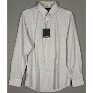 NWT Mizzen Main Leeward Shirt Mens M White Geometric Trim Fit Performance